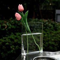Vase de livre de fleur acrylique transparent en gros d'usine pour la décoration de table à manger de bureau à domicile
