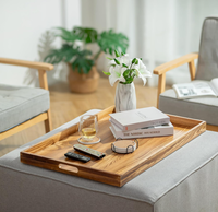 Plateau de service rectangulaire en bois d'acacia, de style classique, adapté aux aliments, avec couleur et taille personnalisables pour la cuisine à domicile