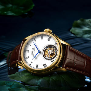 Aesop Classic Low Key Tourbillon Relojes de pulsera mecánicos Hombres de negocios Números romanos de oro Reloj de cuero mecánico - Product Image 3