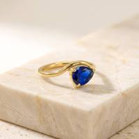 Cincin Solitaire CZ Potongan Pir 12 Warna Grosir, Lapis Emas 18K PDV, Cincin Batu Permata Bentuk Air Mata dengan Tali yang Dapat Disesuaikan untuk Wanita, Grosir