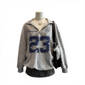 Pull en molleton tricoté doux et respirant pour femme, style universitaire personnalisé, streetwear, avec fermeture éclair quart de tour, numéro 23 brodé en 3D sur le devant - Product Image 3