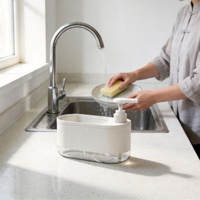 Distributeur de savon 2-en-1 avec support pour éponge, distributeur de savon à vaisselle rechargeable pour évier de cuisine, bouteille à pompe pour savon liquide sur comptoir