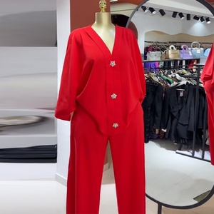 Colección Primavera 2025: Camisa de Manga Siete, Cuello en V, Cintura Alta, Pierna Recta, Holgada, Casual, con Patrón Sólido para Mujer, Estilo Europeo Americano - Product Image 1