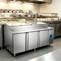 Table de préparation réfrigérée professionnelle pour buffet, avec refroidissement par air et vitrine réfrigérée pour salades