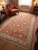 Tapis de salon de style vintage inspiré d'Oushak, tissé à la main, motif floral Wilton