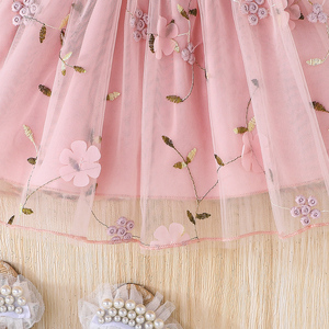 ชุดเดรสเด็กผู้หญิงน่ารักสไตล์ลำลอง ดีไซน์สายรัดเอว ผ้าตาข่ายลายดอกไม้ ระบายอากาศได้ดี ความยาวระดับเข่า - Product Image 5