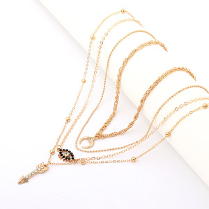 Colliers superposés tendance pour femme, pendentif flèche en zircon taille brillant, serti griffe, bijoux de fête en alliage de zinc, multi-brins - Product Image 6