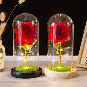 Romantico eterno rosa rossa in cupola di vetro con caldo bianco LED lucine per sempre amore regalo per anniversario compleanno di San Valentino - Product Image 3