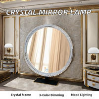 Miroir d'habillage moderne tricolore à gradation et cadre incrusté de cristal Miroirs de courtoisie en plastique Lumière d'ambiance décorative