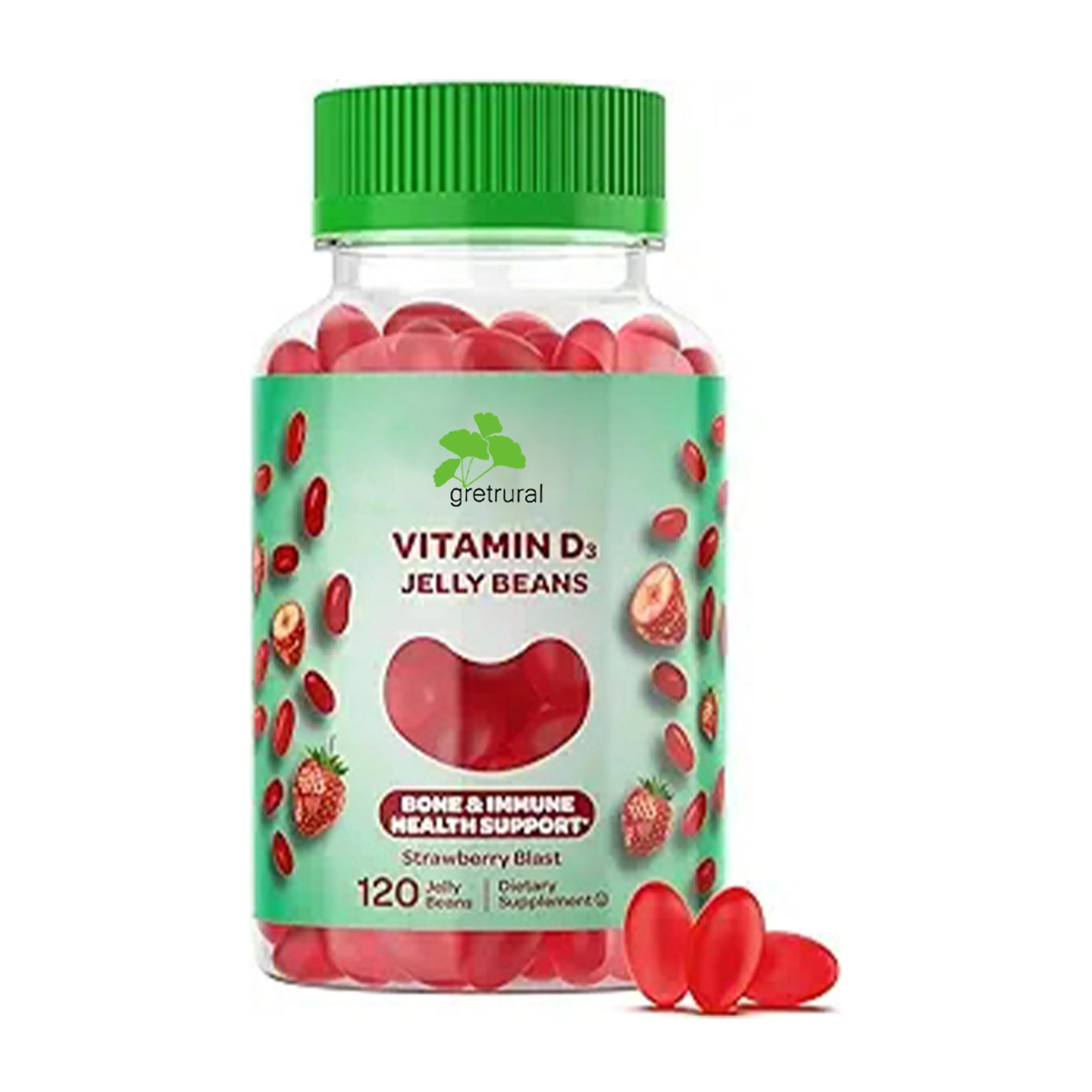 OEM/ODM Vitamin D3 Gummies for Adults, Immunity Support Nutritional Vegetarian Supplements, 120 Strawberry Blast Jelly Beans