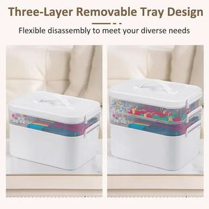 <b>3</b>-Layer Plastic Craft Organizers and <b>Storage</b> Box with Removable Trays, <b>Storage</b> Containers with Lids and Handle - Product Image 6