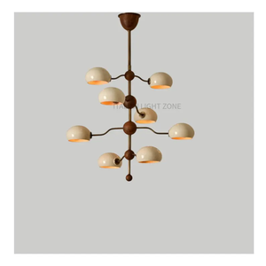 Lustre moderne italien en laiton et noyer, 8 lumières, abat-jour en dôme crème, luminaire de plafond Sputnik, éclairage suspendu de luxe - Product Image 1