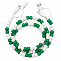 Kabel Charger Ponsel Berhias Manik-Manik Natal Hijau Putih 4 in 1 USB Type C Kabel Pengisi Daya Multi Fungsi Kado Liburan