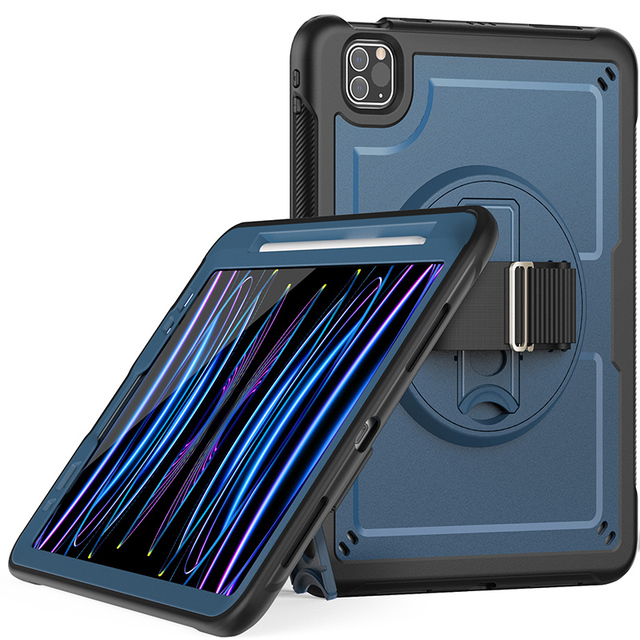 Shockproof Rugged TPU Cover for iPad Pro 11/Air 4 10.9/Air 5 10.9 Bumper Tablet Cases with Hand Strap 360 Rotating Kickstand