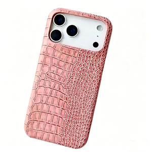 Étui de téléphone portable de luxe en cuir de vachette pleine fleur véritable, motif <span class=keywords><strong>croco</strong></span>, protection intégrale 360°, pour 17 Pro Max C - Product Image 1