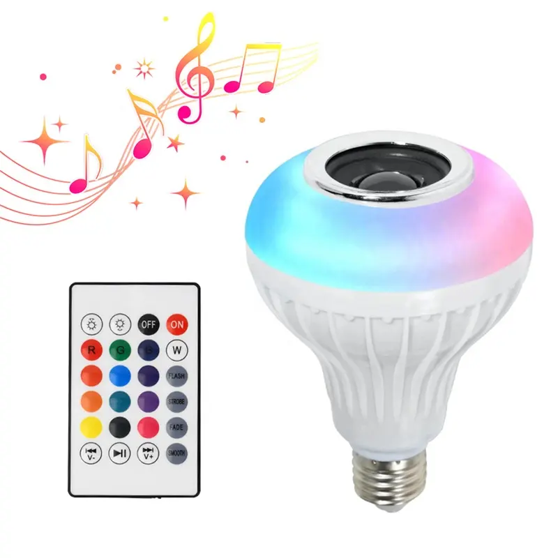 E27 RGBW 12W LED Wireless Audio Musical Lamp Home Decor Smart music Lighting Lamp 24 Modes Remote Control Dimmable Light Bulb