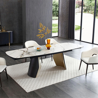 Table de salle à manger moderne et contemporaine, durable, avec plateau en pierre frittée, pieds métalliques rétractables et extensibles, 6 places