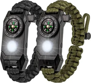 DIY Custom Logo Wholesale Outdoor Emergency Kit Tactical Rope Accessories Adjustable Survival Paracord 550 Bracelet