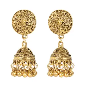 Royal Alloy Antique Gold Plated Long Retro Jumka Earrings Indian Traditional Jewellery