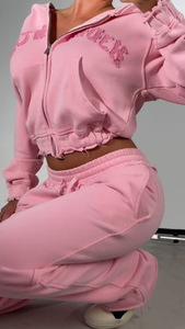 <span class=keywords><strong>Tuta</strong></span> da <span class=keywords><strong>Donna</strong></span> Jogger Due Pezzi Streetwear Corta con Zip, Felpa con Cappuccio e <span class=keywords><strong>Pantaloni</strong></span>, Ricamo Personalizzato - Product Image 5
