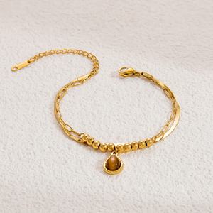 Women's Stainless Steel Double-Layer Bracelet with 18K Gold Plating Fashionable and Simple Pendant Chain Trendy <b>Charm</b> Bracelet - Product Image 1