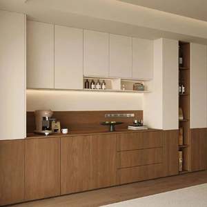 Armoire de salle à manger moderne personnalisable en couleur caramel, mobilier de rangement en bois avec blocs de couleur, avec acier inoxydable pour un usage domestique - Product Image 5