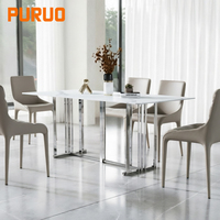 Table de banquet personnalisée pour hôtel, mobilier simple et luxueux, plateau en marbre blanc, pieds en acier inoxydable doré