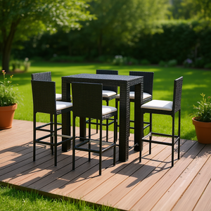 Set da Bar da Giardino Nero e Bianco Crema, 4 Posti, in Rattan, Resistente alle Intemperie, Design Contemporaneo - Product Image 2