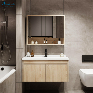 حمام من خشب رقائقي مثبت بالحائط على الطراز الأوروبي ، زينة حمام للفنادق مع مرآة - Product Image 4