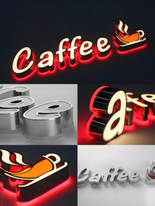3D <span class=keywords><strong>LED</strong></span> canale in metallo lettere Logo segno di colore personalizzato illuminato argento spazzolato doppia faccia lettere luminose segno della caffetteria - Product Image 6