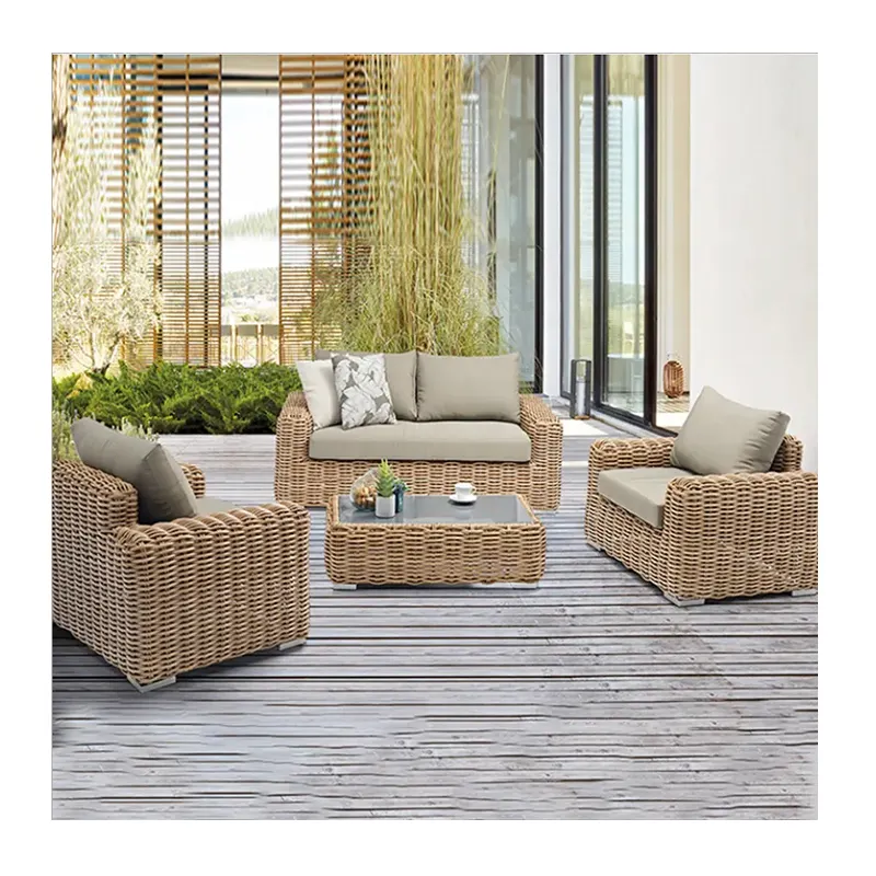 Conjunto de móveis de exterior de luxo moderno e tradicional, de boa qualidade, melhor venda, para hotel, villa, jardim, conjunto de sofás de vime, ideal para uso ao ar livre