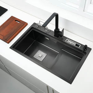 Lavello da cucina nero alto e basso con portacoltelli lavabo per verdure con tagliere lavello nero <span class=keywords><strong>pia</strong></span> in acciaio inossidabile - Product Image 2