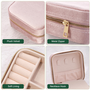 Lightweight Luxury Velvet Jewelry Storage <b>Box</b>, <b>Mirror</b>, Portable Travel Zipper <b>Box</b>, Circular Ring, Necklace, Earring <b>Box</b> - Product Image 4