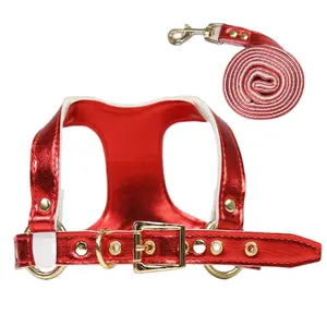 Beliebte hochwertige PU Pet Leash Luxus verstellbare Mode Soft Pet Cat Hunde halsband Geschirr Weste und Leine Set