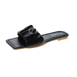 Pantuflas de moda plisadas con punta cuadrada estilo hada, de una sola tira - Product Image 2