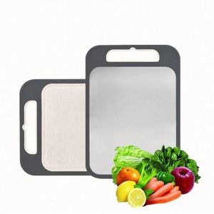 Tabla de cortar de acero inoxidable 2 en 1 para cocina, tabla de cortar de paja de trigo, tablas de cortar de acero inoxidable 304 de doble cara - Product Image 1