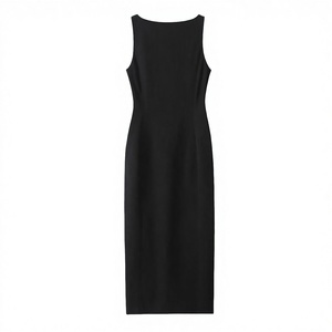 Vestido Midi Negro sin Tirantes para Mujer, Ajustado, sin Mangas, Casual, de Color Sólido, Tejido de Poliéster, para Uso Diario en Todas las Temporadas - Product Image 3