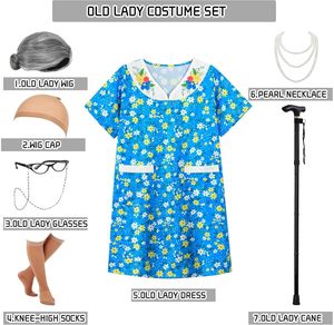 Costume Personalizzato OEM per la Settimana del Libro e Halloween, Vestito da Vecchia Signora con Parrucca e Accessori per Bambine, 100 Giorni di Scuola - Product Image 1