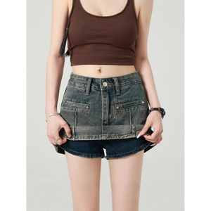 2025 nouveau été rétro Style américain Denim Shorts pour femmes taille moyenne maigre a-ligne chaude fille jupe pantalon Style décontracté - Product Image 2