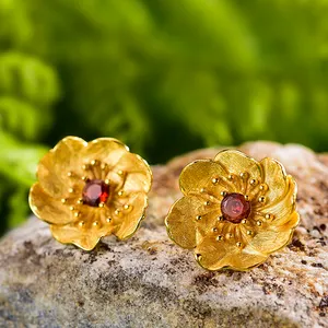 Loto divertente fiore di Anemone fiore colorato zircone tormalina orecchini a goccia 925 in argento Sterling 18k oro donna gioielli pregiati per donna