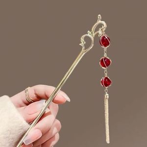 Pinza para el pelo vintage con linterna roja festiva, estilo chino moderno, con borlas, para peinados casuales Hanfu, joyería para el cabello de mujer - Product Image 1