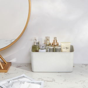Plastic <b>Rectangular</b> <b>Storage</b> <b>Basket</b> Matcha Green Fresh Pink No Lid Desktop Kitchen Bathroom <b>Storage</b> Box Stripe Pattern - Product Image 3