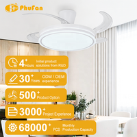 Ventilador de Techo de Montaje Empotrado con Bajo Espacio Libre, Carcasa Exterior Blanca, Aspas Retráctiles de PC Transparente, LED Regulable con Control Remoto para Dormitorio
