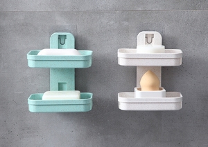 Vente en gros de <span class=keywords><strong>porte</strong></span>-<span class=keywords><strong>savon</strong></span> mural à double couche Étagère de rangement design pratique pour accessoires de salle de bain <span class=keywords><strong>sans</strong></span> <span class=keywords><strong>perçage</strong></span> - Product Image 6