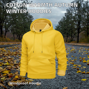 Sweat-shirt à capuche jaune uni pour homme, doublé en polaire, coupe décontractée, idéal pour l'automne - Product Image 2