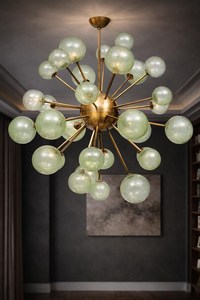 Lustre Sputnik en verre et laiton de style mid-century des années 1950, luminaire de plafond rétro pour salle à manger, salon, décoration intérieure - Product Image 2