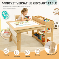 Ensemble table et chaises 5-en-1 pour enfants : table d'activités et de repas, 2 chaises, armoire de rangement, design adapté aux chambres d'enfants