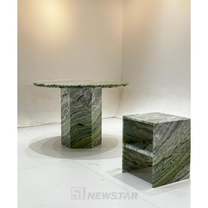 <span class=keywords><strong>Table</strong></span> à manger ronde en marbre Shangrila de qualité supérieure, mobilier en pierre, design de base hexagonale, <span class=keywords><strong>table</strong></span> à manger en marbre vert clair moderne - Product Image 5