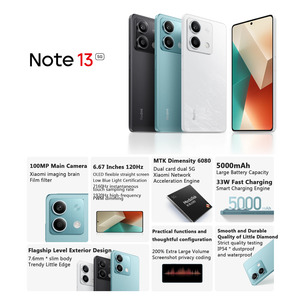 Red Mi Note 13 6.67" 120Hz Amoled FHD+ Display Dimensity 6080 Octa Core 100MP 5000mAh 33W Charger 5G Cell <b>Phone</b> Smartphone Cell - Product Image 4