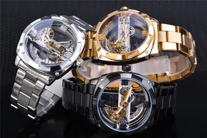 Forsining orologio GMT1165 uomo design trasparente meccanico argento gear scheletro orologi automatici da uomo in acciaio inossidabile